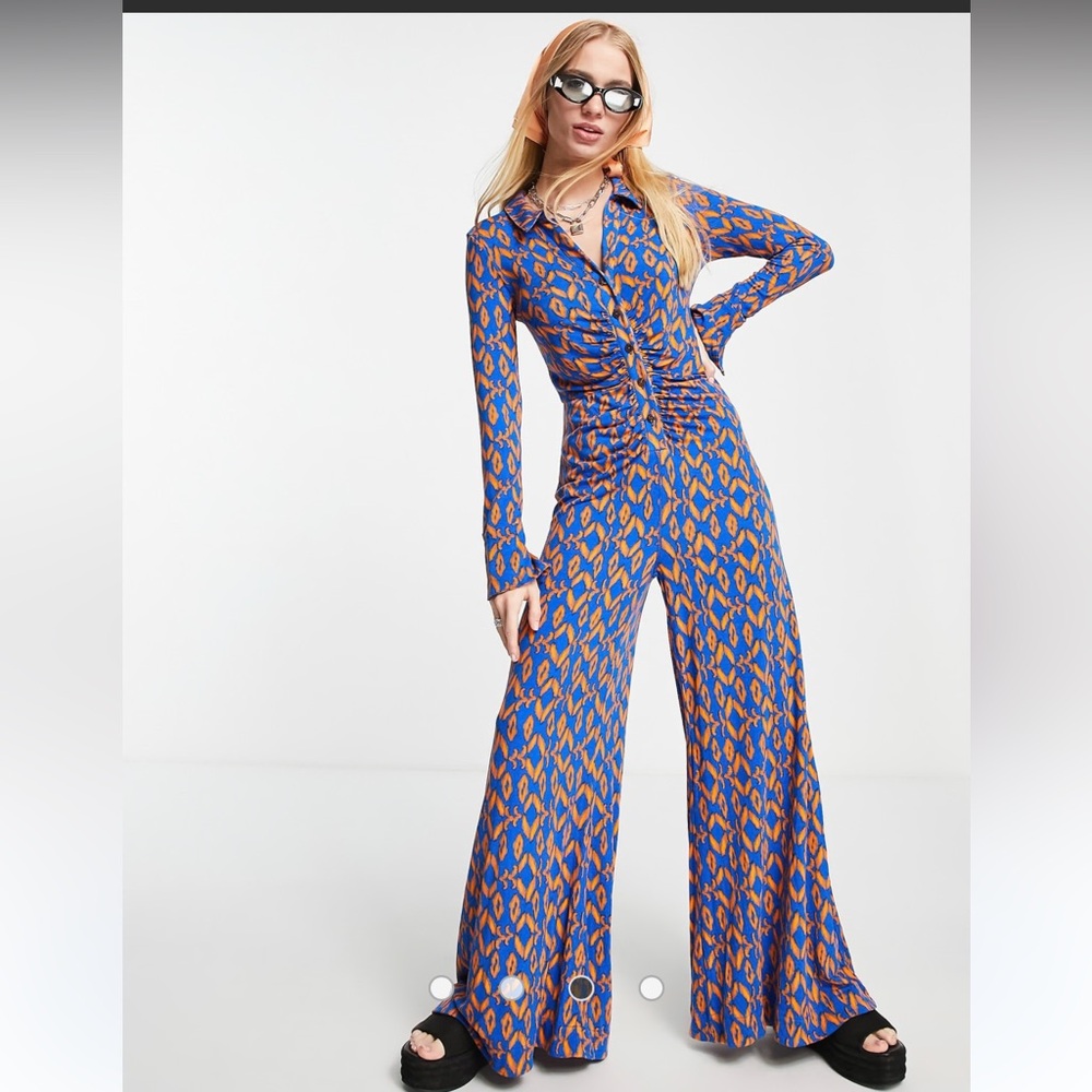 Free People Shayla geo print jersey jumpsuit in electric blue